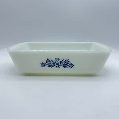 Vintage Anchor Hocking Blue Cornflower Milk Glass 1Qt Loaf Pan