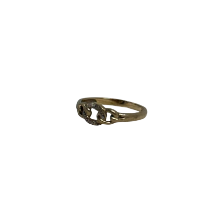 9 ct. (375) Gold Twisted Chain Ring w/ Diamonds (Size 6)