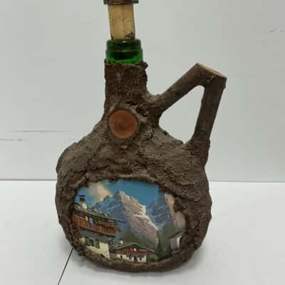 Vintage Austrian Bark Wood Carved Decanter Bottle