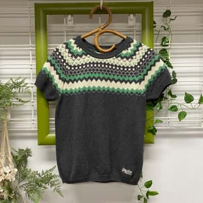 Superdry Womens Short Sleeve 100% Cotton Top/Vest Cream / Green / Grey 