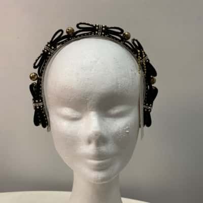Ashlee Lauren Womens Headband Black  / Gold & Diamonte Bling