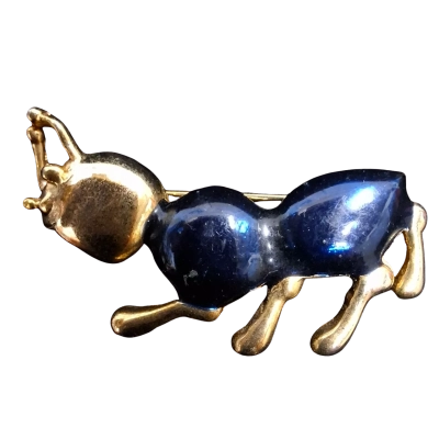  Womens gold tone blue stone ANT Brooch 