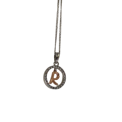  Womens sterling silver R initial pendant necklace