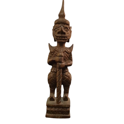 Vintage Rakshasa Wood Carved Temple Guard 13.5 inches tall