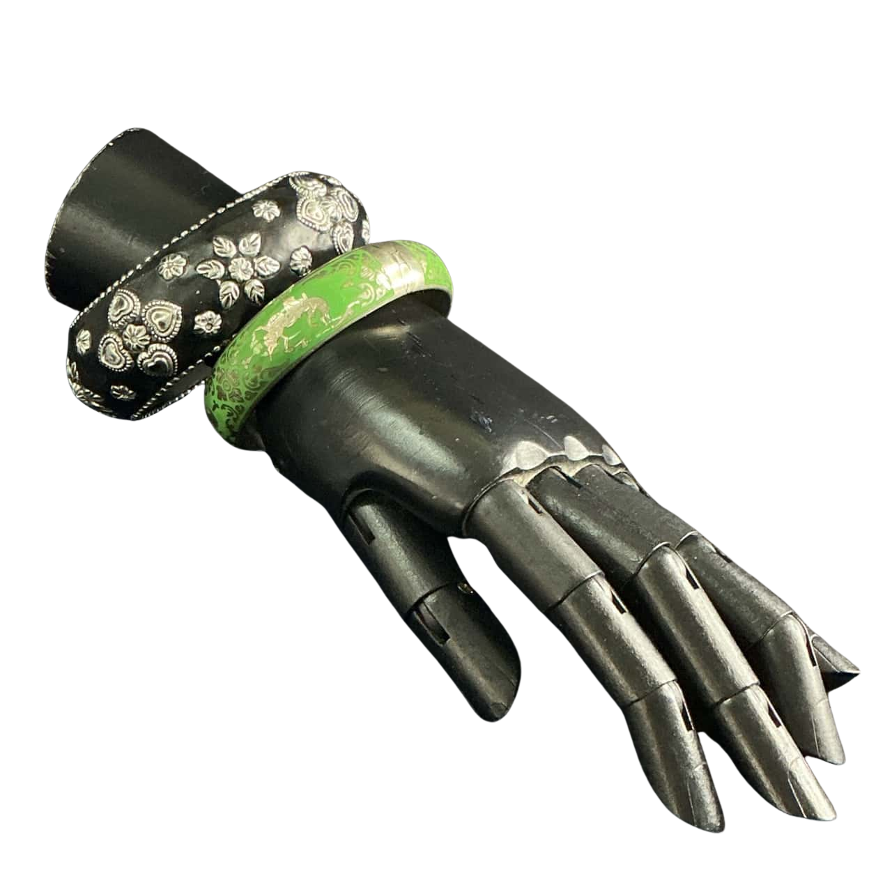 Techy Bangle Womens Boho Bangle collection (2) Black / Green / Silver (s)