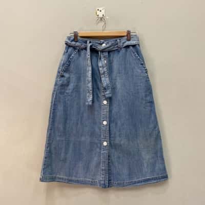 French Connection Womens  Size 8 Denim Midi Skirt Blue 