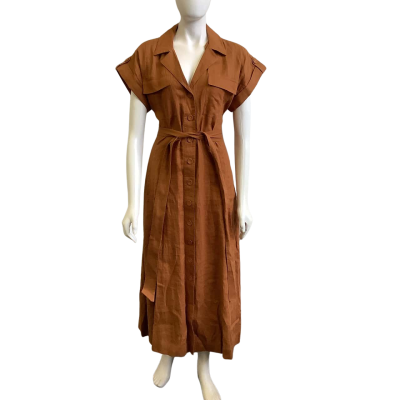 Witchery Women's Size 12 French Linen Maxi Dress Brown 