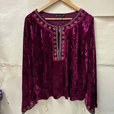 Ishka Womens Size XXL Long Sleeve Top Burgundy 