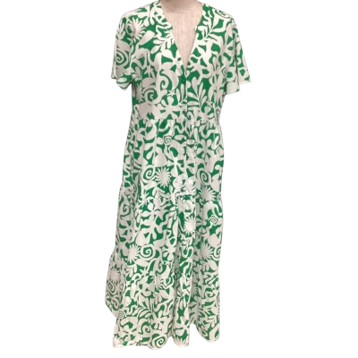  Henry Oscar  Size 16 Maxi Short Sleeve Dress  Green / White 