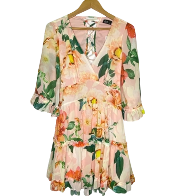 Dotti Womens Burnt Orange, Green & White Floral Midi Dress Size 12