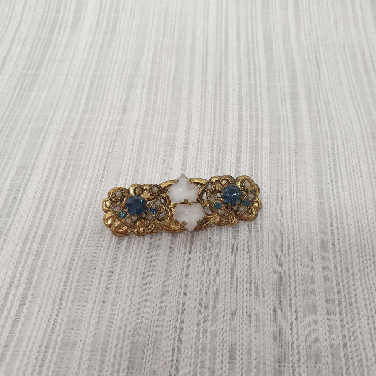 Bracelet Art Déco Doré à Strass Floraux Bleus - Style Années 1920 - Neuf Sans Emballage