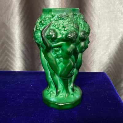 Vintage Pressed Malachite Glass Vase 