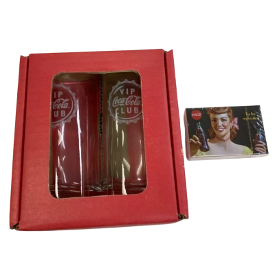 Coca Cola glass set and playing cards 