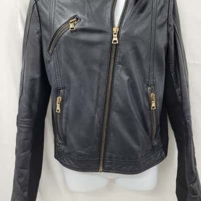 Mango Womens  Size M Leather Jacket Black  