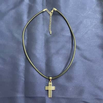  Mens Steel Crucifix on Leather Cord Necklace