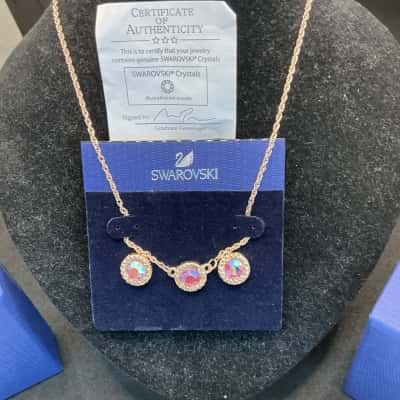 Swarovski Womens Earrings / Necklace Gold / Pink   Bundle