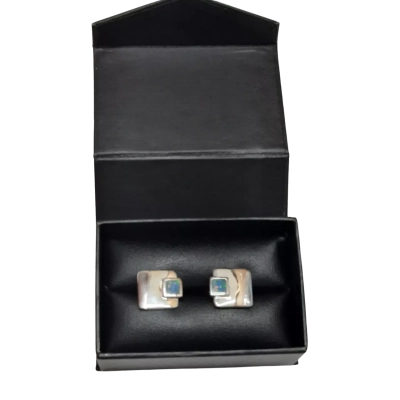 New In Box JOHNSTON OPALS Sterling Silver Doublet Opal Cufflinks Orrp. $420.00 AUD
