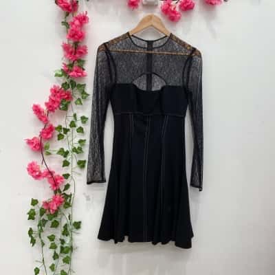 Cue Womens Long Sleeve Mesh Midi Dress Size 8 Black  