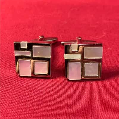 Men's Silver Tone Mother of Pearl Insert Cufflinks 