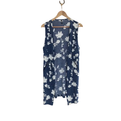 Mollo Women's Size 12 Sleeveless Cardigan Blue / Pattern / White 