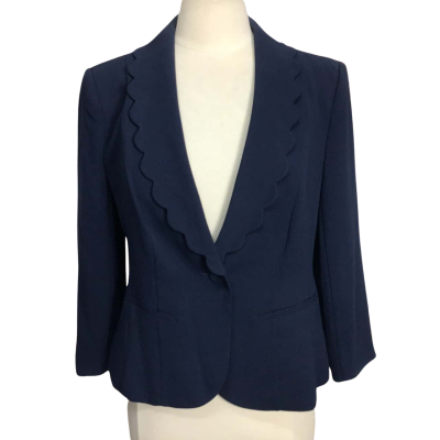 Review Womens  Size 12 Navy Blue Scalloped Collar Blazer