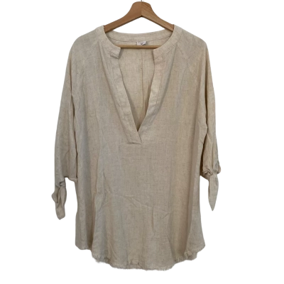  Kaiami Womens  Size M 3/4 Sleeve Top / Short Sleeve Top / V-Neck Top Beige 