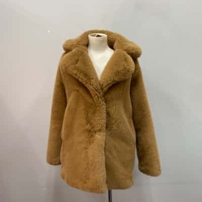 Seed Womens  Size 8 Faux Fur Coat Brown 