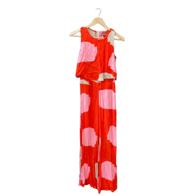 Mister Zimi Size 8 Short Sleeve Jumpsuit Beige / Multicoloured / Pattern / Pink / Red 