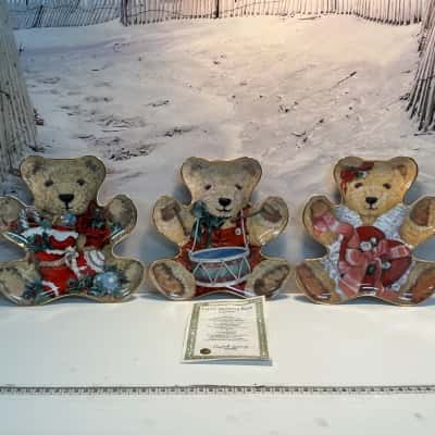 Franklin Mint Set Of 3 Christmas Bears Plates