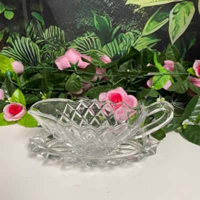 Vintage glass gorgeous gravy boat and plate 