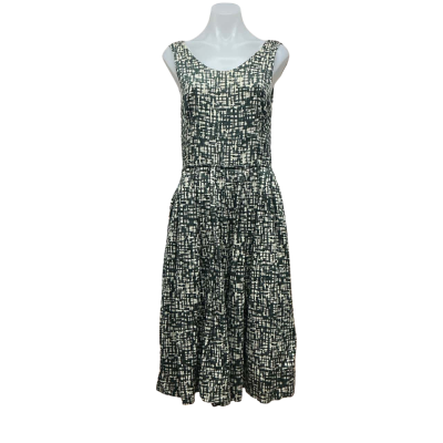 Veronika Maine Womens 100% Cotton Size 14 Midi Dress Cream / Green 