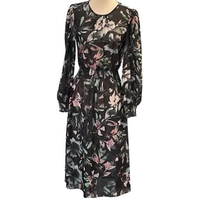Witchery Womens  Size 6 Casual Dress / Floral Dress / Long Sleeve Dress / Midi Dress Black  / Green / Pink  
