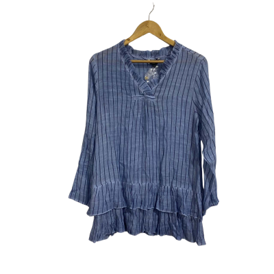 Threadz Womens  Size M Blue Striped Frilled Tunic