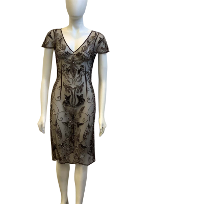 New - Alannah Hill Womens  Size 8 “Let’s Runaway” Embellished Midi Dress Gunmetal