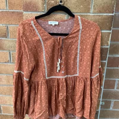  Womens  Iris Maxi Size 10 Long Sleeve Top Floral / Orange 