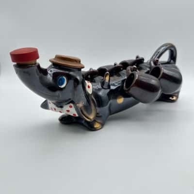 Vintage Japan Dachshund Decanter & Cups