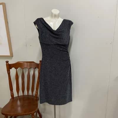Lauren by Ralph Lauren Fitted Dress  Size 14 Black/Silver 