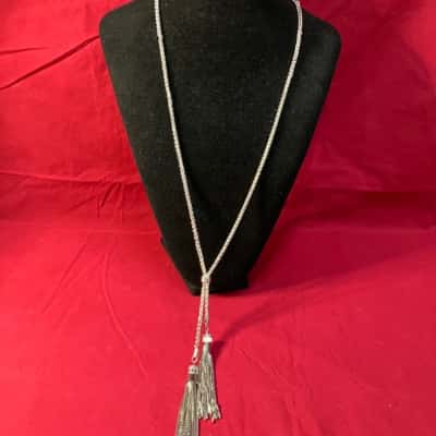  Women's Necklace silver toned Long Chain with tassels
