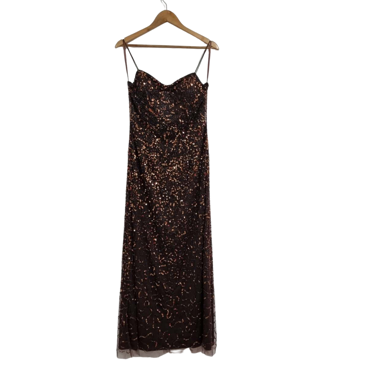 Meshia Womens Formal Evening Sequin Dress Size 14 Brown Sequins (s)