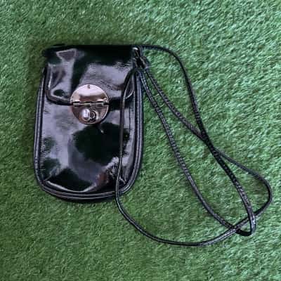 Mimco Black Patent Leather Phone Holder Cross Body Bag