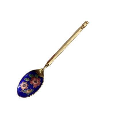 Vintage Gold Tone and Enamel Floral Spoon 