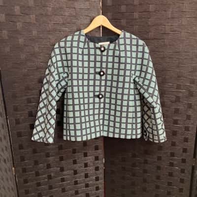 Anna Thomas Womens  Size 8 Blazer Green / Navy Blue / White 