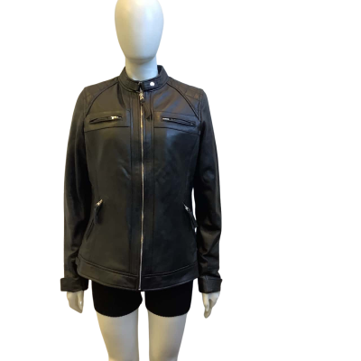 Brand New Real Leather Womens  Size L (Tall) Amma Leather Jacket Black 