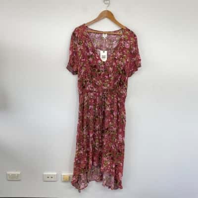 Rivers Berry Botanical Short Sleeve Midi Dress Size 20