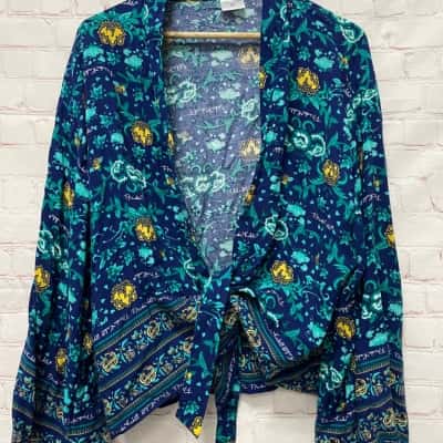 Frida Kalho Womens  Size XL Cardigan Floral / Navy Blue 