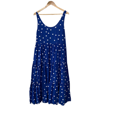 Mister Zimi Womens  Size 12 Casual / Midi Dress Blue / Polka Dot / White 