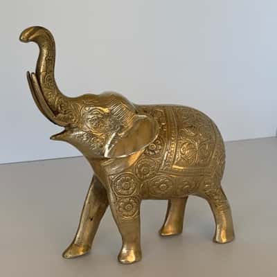 Ornate Brass Elephant - Hand Engraved Indian Art - 20cm