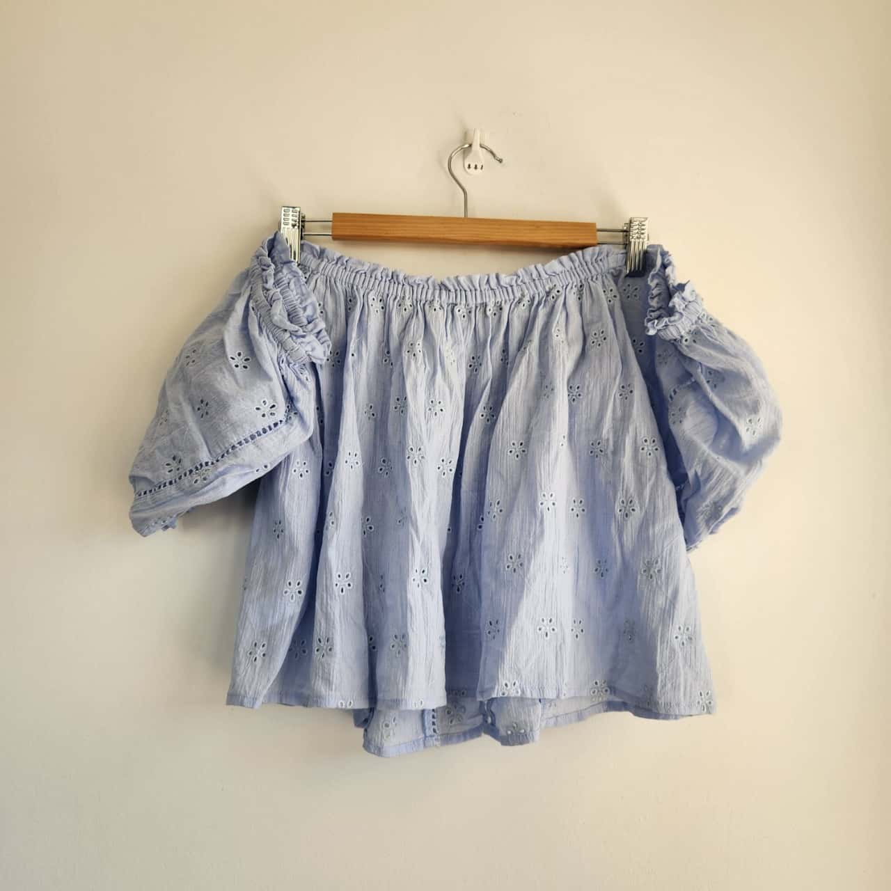 NWOT Sportsgirl Pastel Baby Blue Broderie Crop Top Size 12/L