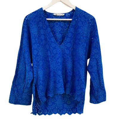 Zara Womens Size M Long Sleeve Top Blue 