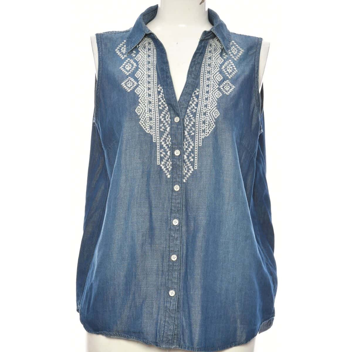 Vintage America Womens Size XL Button Up Sleeveless Shirt Blue (s)